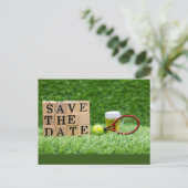 Tennis Birthday Party Save the Date-uitnodiging Briefkaart (Staand voorkant)