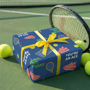 Tennis Blue Court Game Set Verjaardag Cadeaupapier