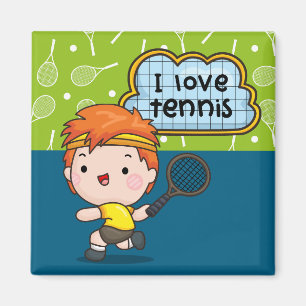 Tennis Boy speelt tennis Magneet