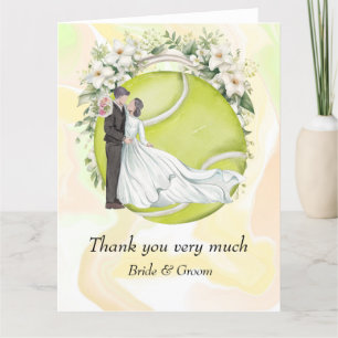 Tennis Bride en Groom over Tennis Ball voor bruilo Bedankkaart