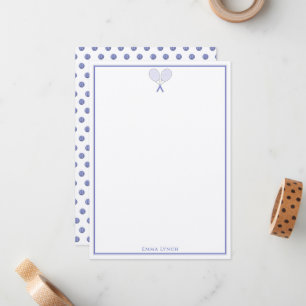 Tennis Briefpapier Mini Polkadot Monogram Blau Notitiekaartje
