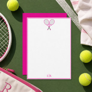 Tennis Briefpapier Preppy Racket Monogram Roze Notitiekaartje