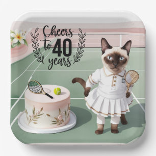 Tennis Cat 40e verjaardagsfeestje met taartpapier  Papieren Bordje