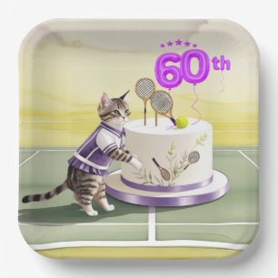 Tennis Cat 60e verjaardagsfeestje met taart Papieren Bordje