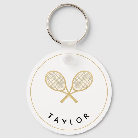 Tennis Chique Speler Gift Zwart en Goud Custom Sleutelhanger (Voorkant)