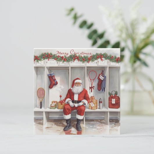 Tennis Christmas with Santa Claus Feestdagenkaart (Staand voorkant)