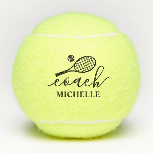 Tennis Coach Name Elegant Script Tennisballen (Voorkant)