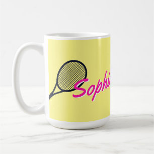 Tennis Custom Name Hot Pink Yellow Black Koffiemok