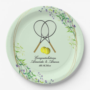 Tennis Dubbel Trouwen 3 Tekst Lijnen Groen Papieren Bordje