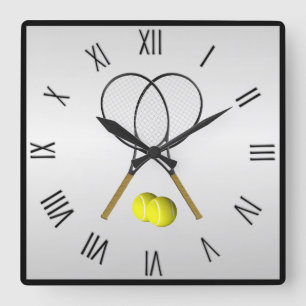 Tennis Dubbel Zilveren Vierkante cijfers Klok