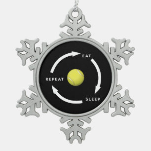 Tennis Eat Slaap Herhaal Sportfan Gezegde Tin Sneeuwvlok Ornament