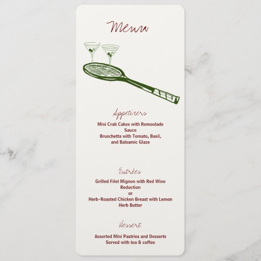 Tennis en Martini Party Menu (Voorkant)