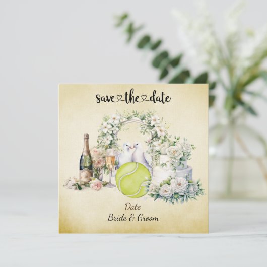 Tennis Enregistrer la date Mariage Fête Invitation (Debout devant)