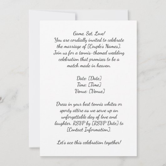 Tennis Enregistrer la date Mariage Fête Invitation (Dos)