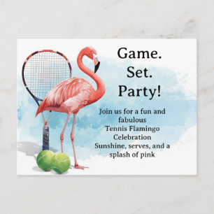 Tennis Flamingo met racket en bal uitnodiging
