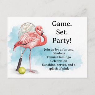 Tennis Flamingo met racket en bal uitnodiging