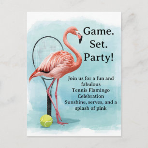Tennis Flamingo met racket en bal uitnodiging