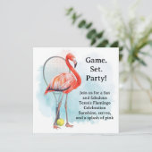 Tennis  Flamingo  with racket and ball invitation  (Debout devant)