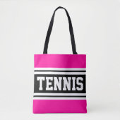 TENNIS Fun Helder Roze Zwart Wit Racing Stripes Draagtas (Voorkant)