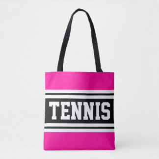 TENNIS Fun Helder Roze Zwart Wit Racing Stripes Draagtas
