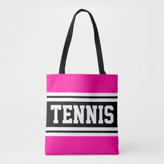 TENNIS Fun Helder Roze Zwart Wit Racing Stripes Draagtas (Voorkant)