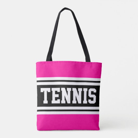 TENNIS Fun Helder Roze Zwart Wit Racing Stripes Draagtas (Achterkant)