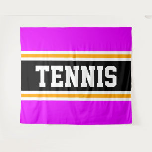 TENNIS Fun Sportieve Heldere Roze Zwart Gele Strep Wandkleed