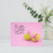 Tennis Gefeliciteerd met bal en racket roze Briefkaart (Staand voorkant)