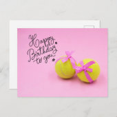 Tennis Gefeliciteerd met bal en racket roze Briefkaart (Voorkant / Achterkant)