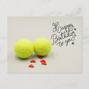 Tennis Gelukkige verjaardag met bal en rode hart Briefkaart
