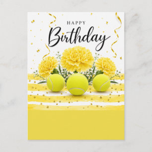Tennis Gelukkige Verjaardag met bloemen Briefkaart
