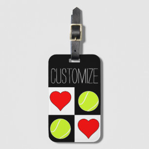 Tennis Girls Cute Tennis Ball and Heart Pattern Bagagelabel