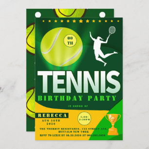 Tennis Green et Jaune Invitations de fête d'annive