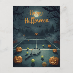 Tennis Halloween voor tennisser met racket Feestdagenkaart