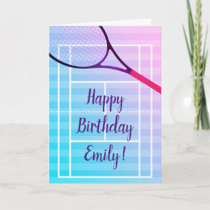 Tennis Happy Birthday Girl Sports Cute Pink Purple Kaart