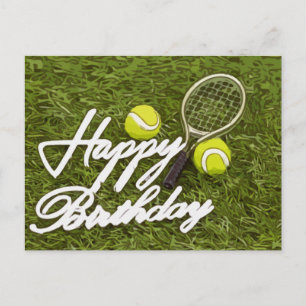 Tennis Happy Birthday Love with ball and racket Briefkaart