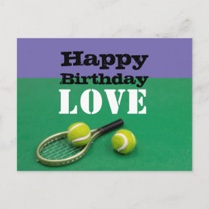Tennis Happy Birthday Love with ball and racket Briefkaart