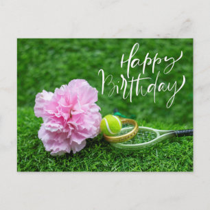 Tennis Happy Birthday met anjerbloem Briefkaart