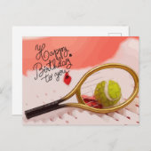 Tennis Happy Birthday met bal en racket Briefkaart (Voorkant / Achterkant)
