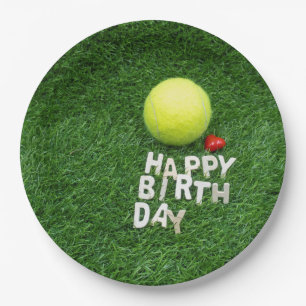 Tennis Happy Birthday met liefdeshart Papieren Bordje