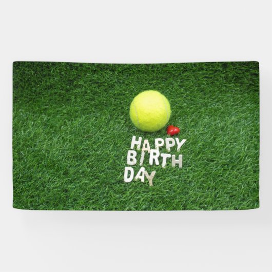 Tennis Happy Birthday met liefdeshart Spandoek (Horizontaal)