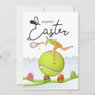 Tennis Happy Easter naar tennisspeler met eitjes Feestdagenkaart