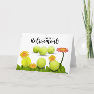Tennis Happy met pensioen met bloemen Kaart
