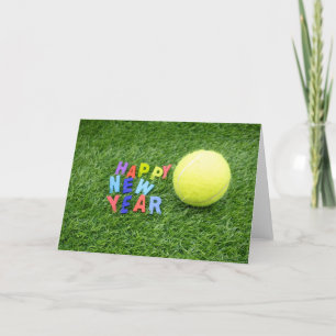 Tennis happy New Year & tennis ball en Santa hat Feestdagen Kaart