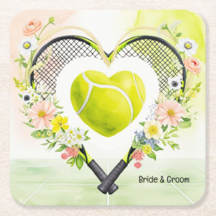 TENNIS hartvorm voor LOVE Wedding Vierkante Kartonnen Onderzetter