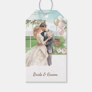 Tennis Huwelijk thema Bruid en bruidegom op het Ho Cadeaulabel