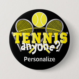 Tennis iedereen? gele   ronde button 7,6 cm