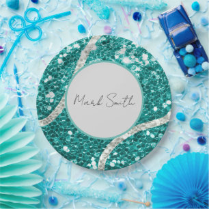 Tennis Jongen Baby shower Sequin Tennisbal Papieren Bordje