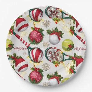 Tennis Kerst Feestelijke Rackets en Bal Papieren Bordje