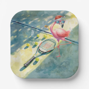 Tennis Kerst met Flamingo thema Papieren Bordje
